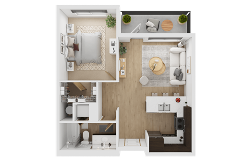 Floor plan for 1 bed, 1 bath, 572 sqft